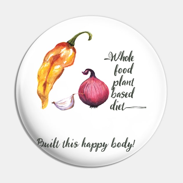 Whole Food Plant Based Vegan Diet in Watercolor and Handwriting Pin by susannefloe