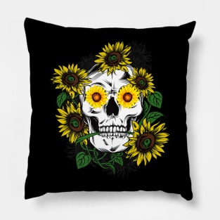 Skull Sunflower Tattoo Pillow