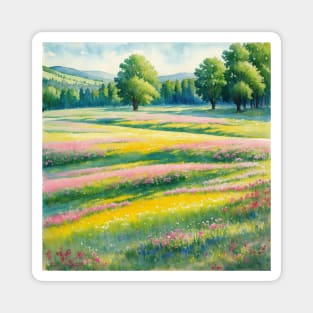 Watercolor Inspired Meadow Scenery Magnet