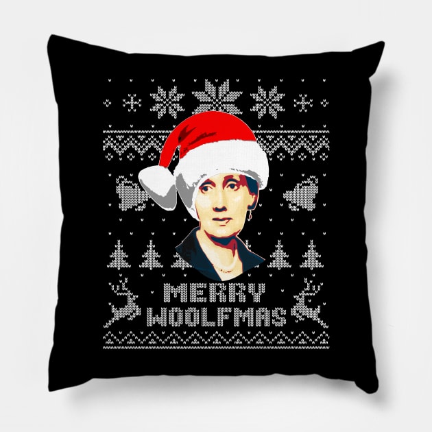 Virginia Woolf Merry Woolfmnas Funny Christmas Pillow by Nerd_art