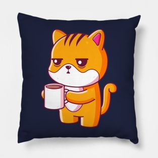 Cute cat drinking coffee Pillow