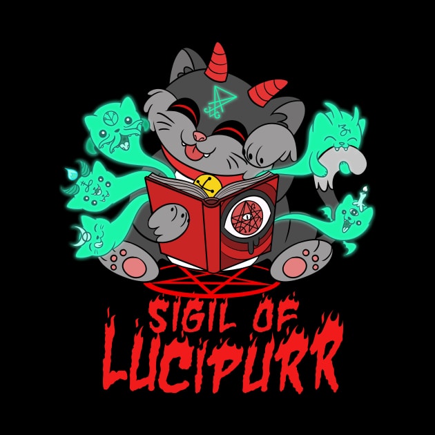 Witchcraft Cute Satanic cat Sigil of Lucipurr Necronomicon by Juandamurai