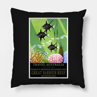 Restored Vintage Visit Australia and the Great Barrier Reef Travel Poster Pillow