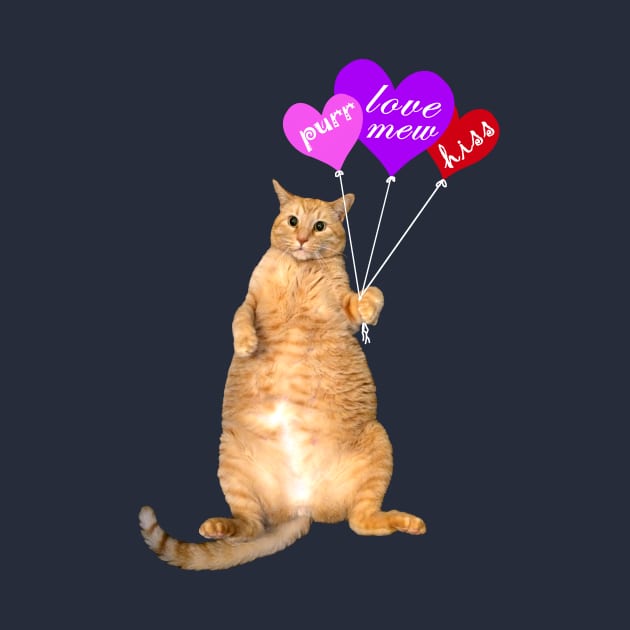 FOR DARK BACKGROUND: Valentine's Day Balloon Cat by RawSunArt