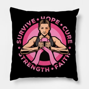 Breast Cancer Awareness Warrior Hope Strength Cure Faith Survive Pillow