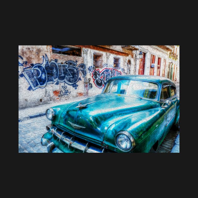 Classic Green Car In Old Havana Cuba, Oil Painting by tommysphotos