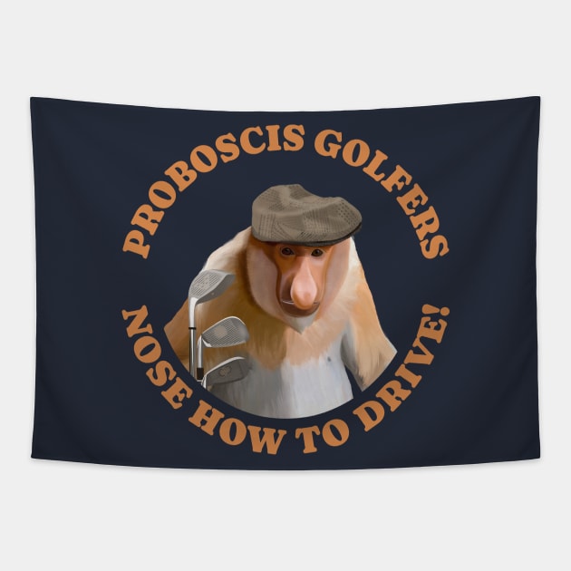 Funny Proboscis Monkey Golfer Tapestry by Suneldesigns