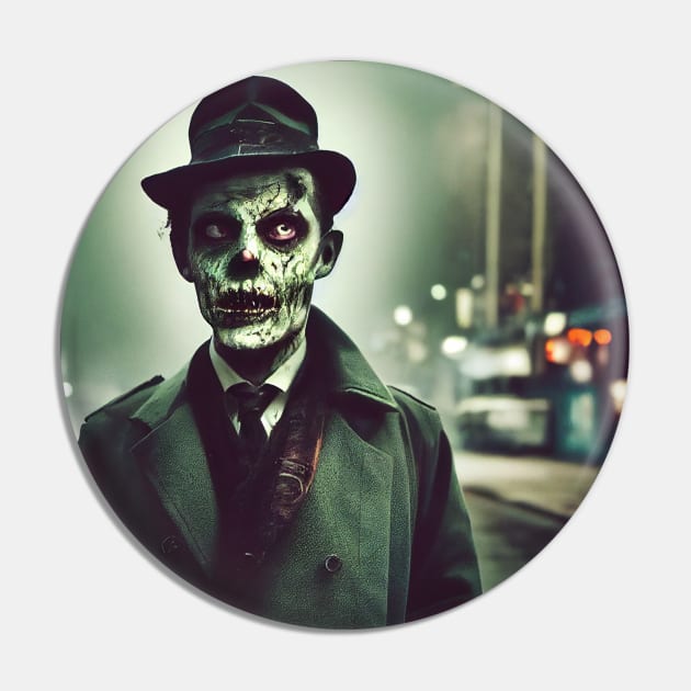 Zombie Detective Portrait Pin by Nysa Design