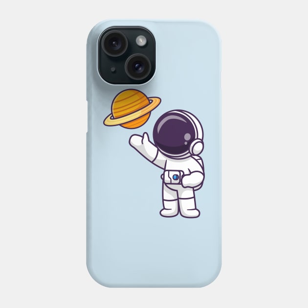 Cute Astronaut Observing Planet Cartoon Phone Case by Catalyst Labs