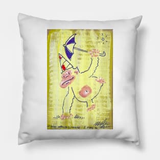 Umbrella Clown Ape on Yellow Pillow