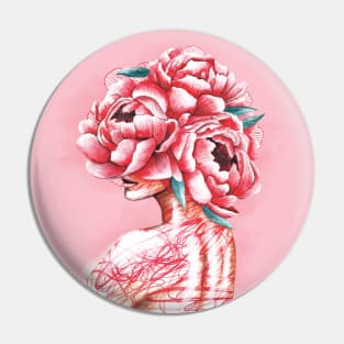 Pretty young girl with peonies in hair Pin