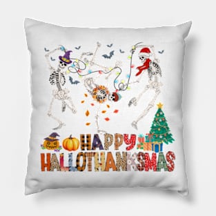 Happy Hallothanksmas Dancing Skeletons Pillow