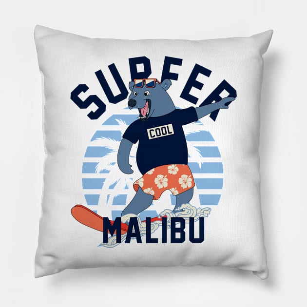 Malibu Bear Surfer Pillow by D3monic