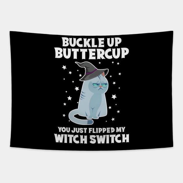 Grumpy Witch Cat Funny Halloween Gift For Cat Lovers Tapestry by BadDesignCo