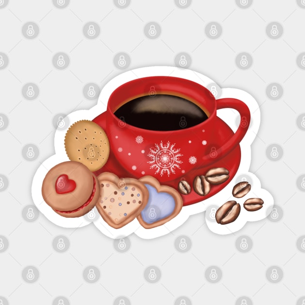 Christmas Coffee Mug And Cookies. Magnet by Kisby