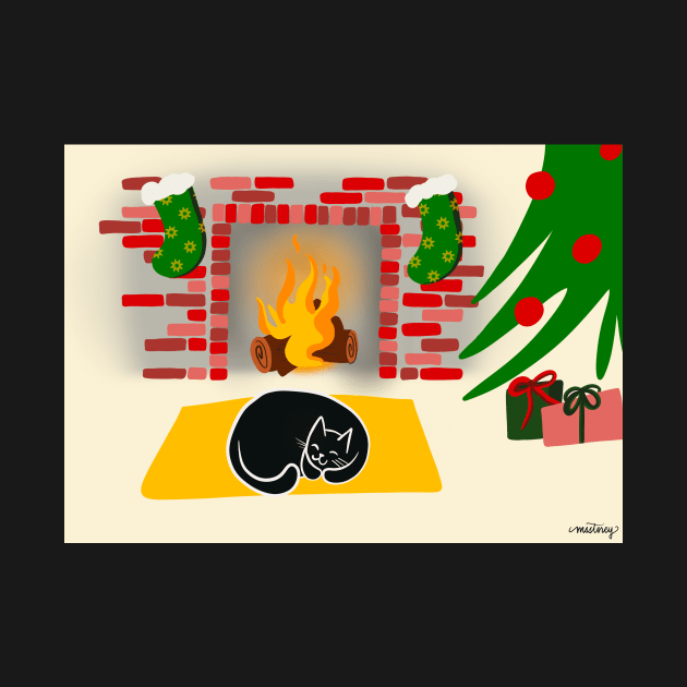 Christmas Kitty by the Fireplace by Msstorey