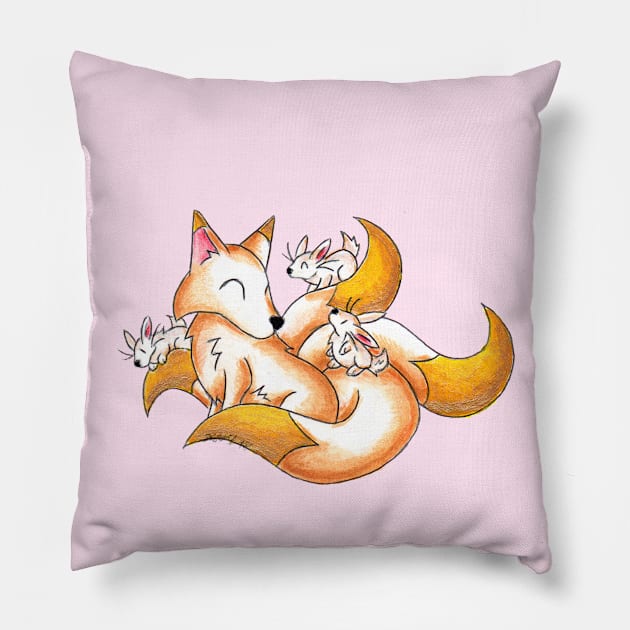 Kitsubunny Pillow by KristenOKeefeArt