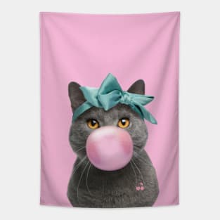 Bubble gum Cat Tapestry