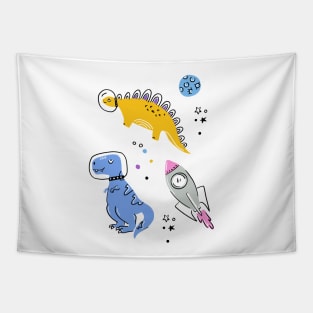 Space Dinosaurs Doodle - Purple Tapestry