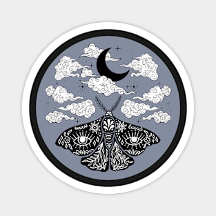Moth Moon and Clouds Blue Magnet