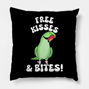 Free kisses and bites! Green indian ringneck Pillow