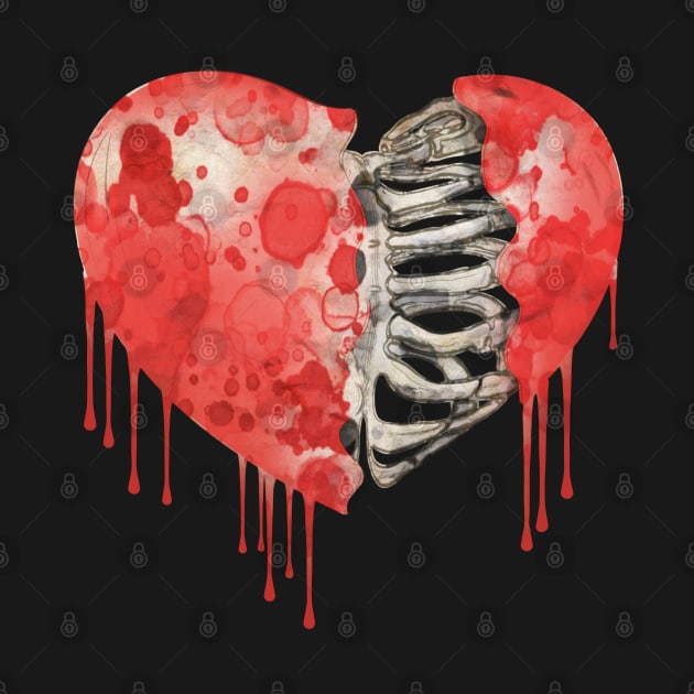 Skeleton rib heart, Broken, heart, watercolor design rib heart by Collagedream