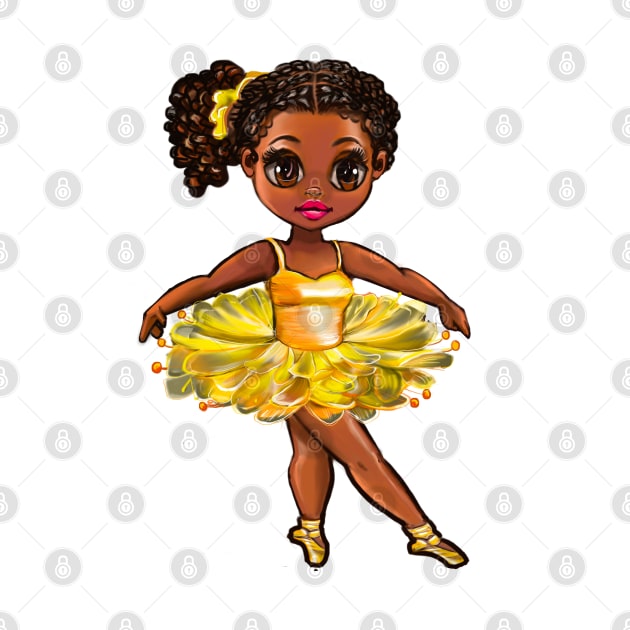 Ballerina in yellow bee themed tutu African American girl dancing ballet by Artonmytee