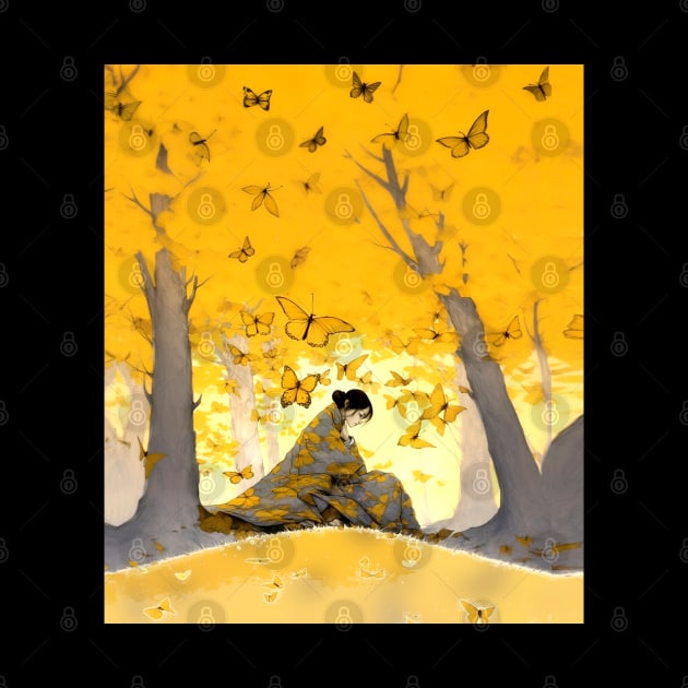 Autumn: Japanese Woman in a Contemplative Moment on a Dark Background by Puff Sumo