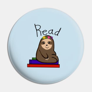 Flower Crown Sloth Read Pin