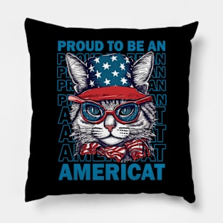 Proud To Be An Americat 4th Of July Cat American Flag Pillow