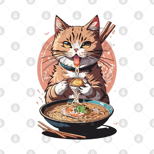 Drooling Cat Eating Ramen by DeathAnarchy