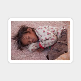 Cambodia. Phnom Pehn. Sleeping homeless child. Magnet