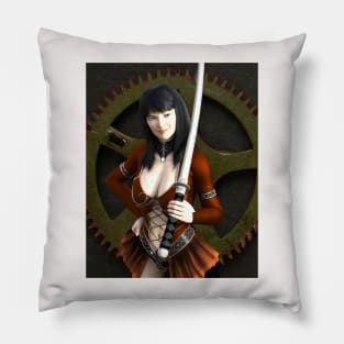 ancient warrior  woman in red with katana sword Pillow