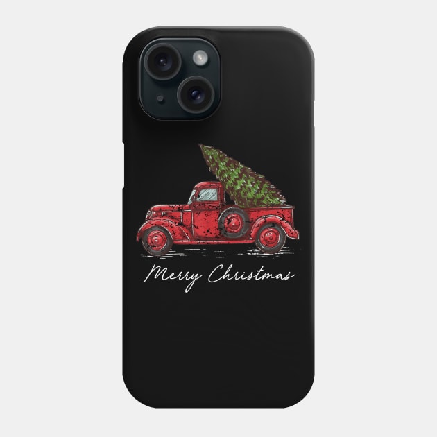 Merry Christmas Retro Vintage Red Truck Phone Case by Soema