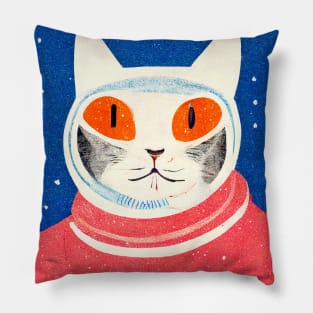 Astronaut Cat Portrait Retro Poster Vintage Art Astronaut Wall Space Pink Illustration Pillow
