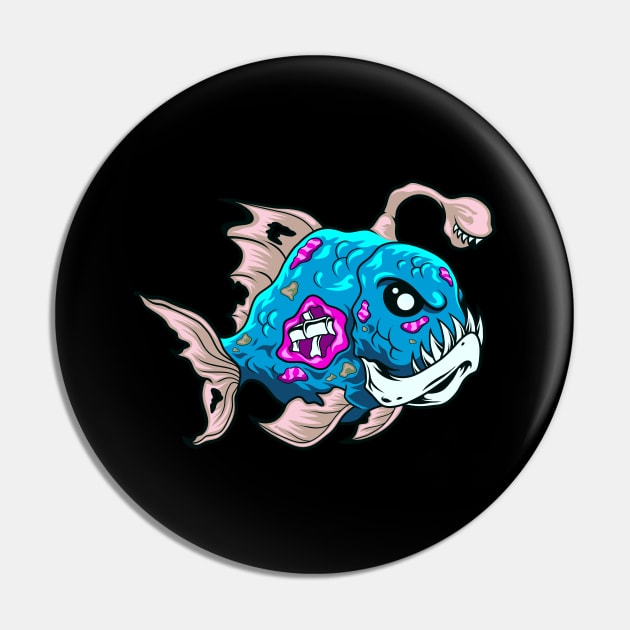 Cartoon Fish Zombie Piranha Sport Fisherman Pin by Foxxy Merch