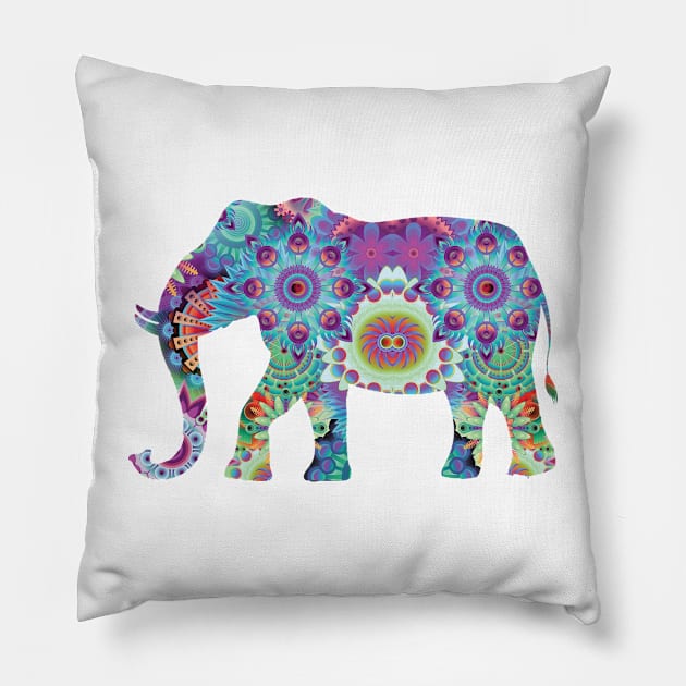 For elephants fans | Floral Multicolored Elephant Pillow by gmnglx