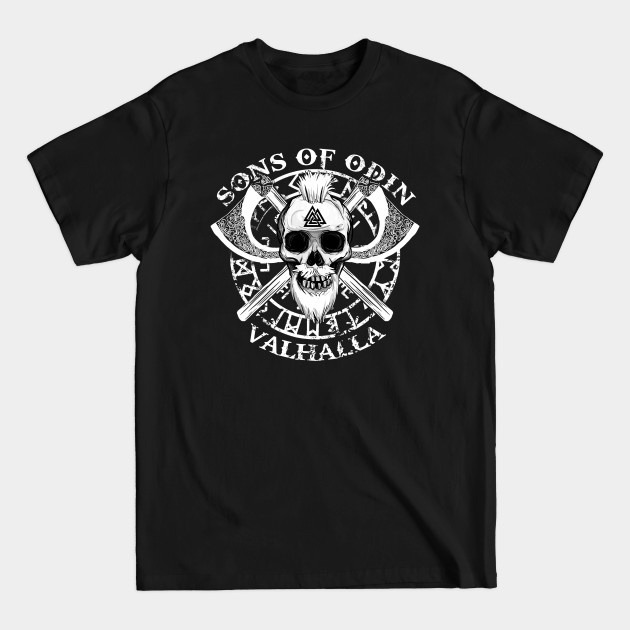 Discover SONS OF ODIN - Viking Valhalla Thor Rune Valknut Axe Bearded Skull Men Gifts - Vikings - T-Shirt