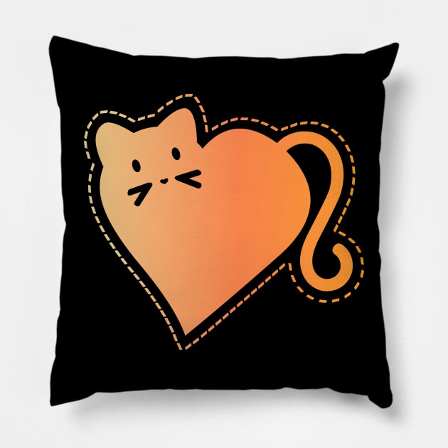 Heart Cat in Orange Pillow by ArtsByNaty