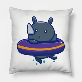 Cute Rhino With Swim Ring Pillow