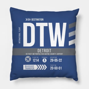 Vintage Detroit DTW Airport Code Travel Day Retro Air Travel Pillow