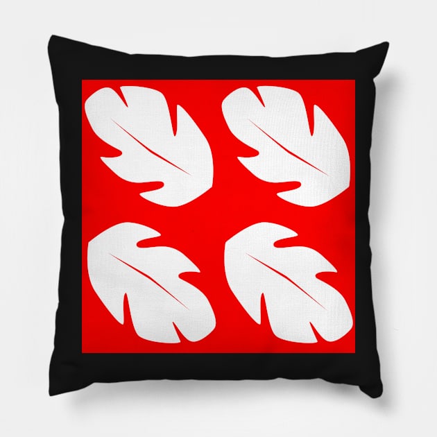 Red & White Tropical Leaf Pillow by implexity