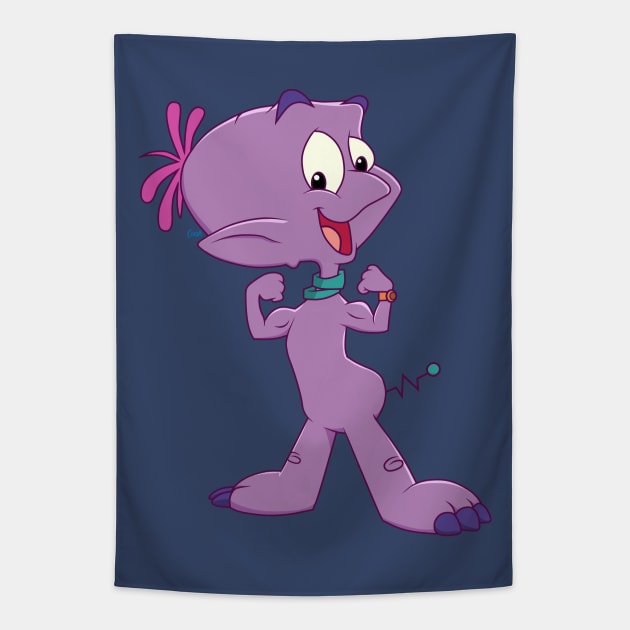 Widget the World Watcher muscle pose Tapestry by corzamoon