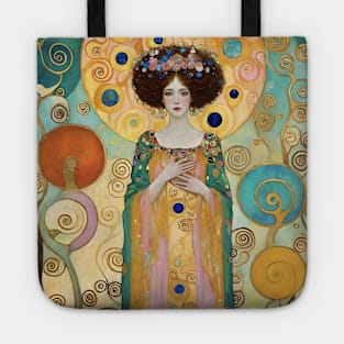 Gustav Klimt's Gilded Vision: Inspired Woman in Regal Beauty Tote