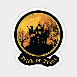 Halloween Moon Trick or Treat Haunted House Black Silhouette Magnet