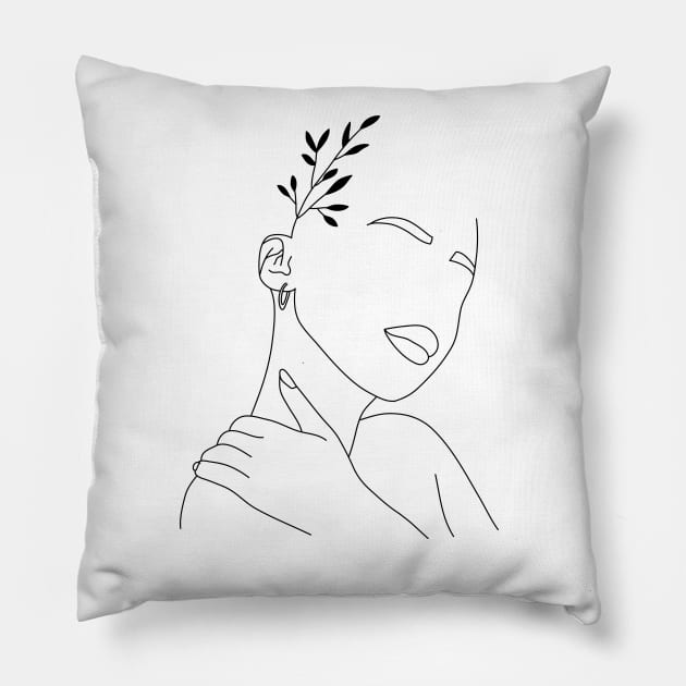 Abstract woman fern hair Pillow by MinimalLineARt