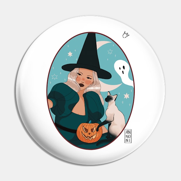 Witch with her cat Pin by fiorellaannoni