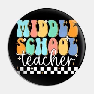 Middle School Teacher Groovy Happy First Day Of School Pin