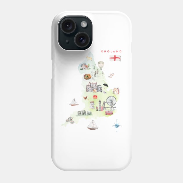 Illustrated Map of England Phone Case by crazycanonmom