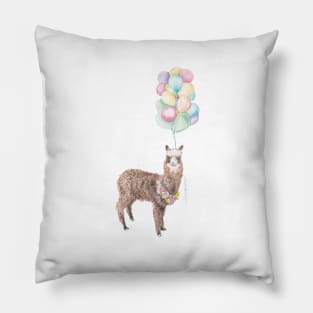 Llama alpaca boho flower garland balloon illustration Pillow